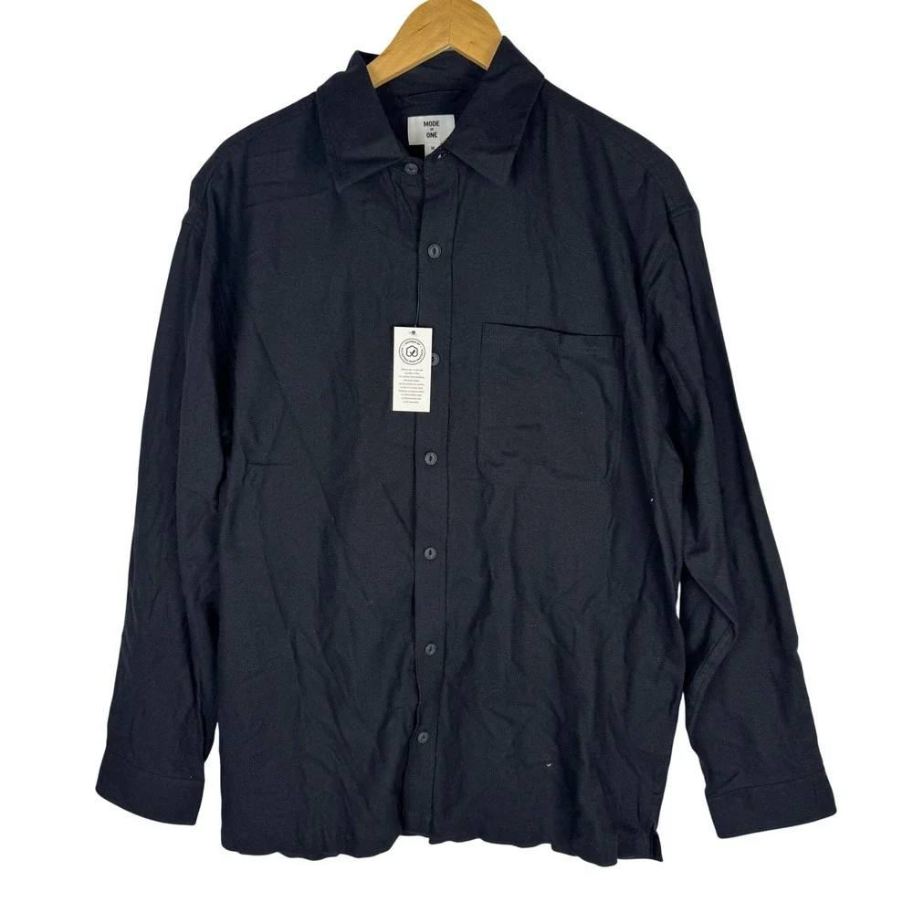 Mode of One Mens Relaxed Fit Flannel Shirt Deep Black 100197730MN Medium NWT
